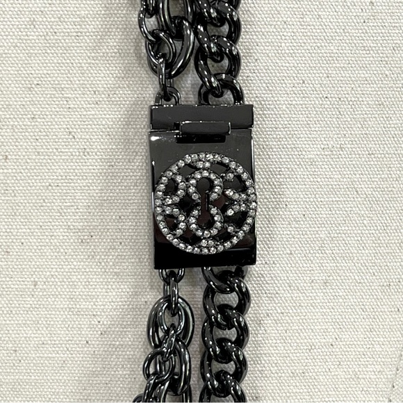 NWOT COACH Op-Art Gunmetal Multi-Chain 3-Strand Tiered Necklace Crystal Clasp - Picture 13 of 16